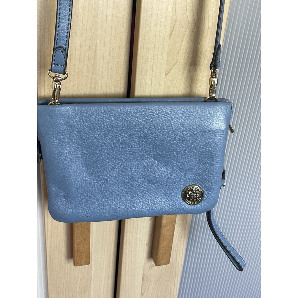 Vince Camuto Crossbody Bag Blue Pebble Leather Small Wristlet Wallet Travel - Picture 2 of 8